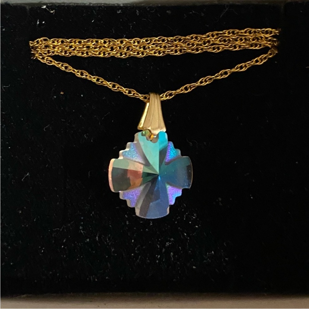Avon Gold Necklace with Iridescent Pendant
